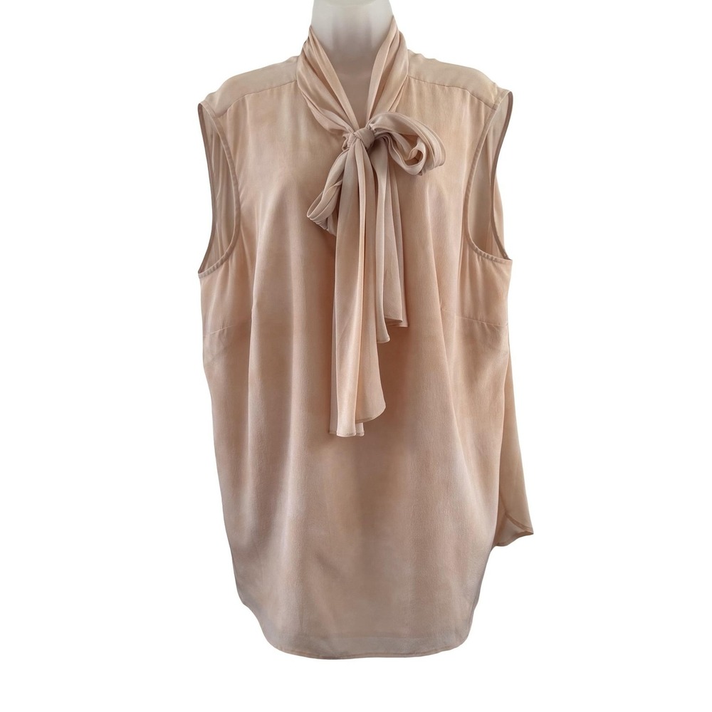 MM.LaFleur Blouse Womens 3x 20 22 Pink 100% Silk Tie Neck Sleeveless Tunic Top